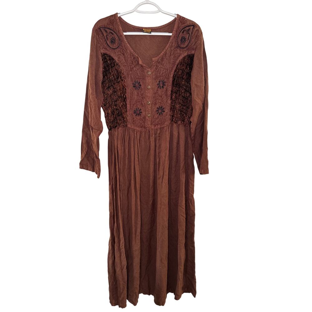 Geeta brown bohemian indie long‎ sleeve dress womens OS boho fairy goblincore